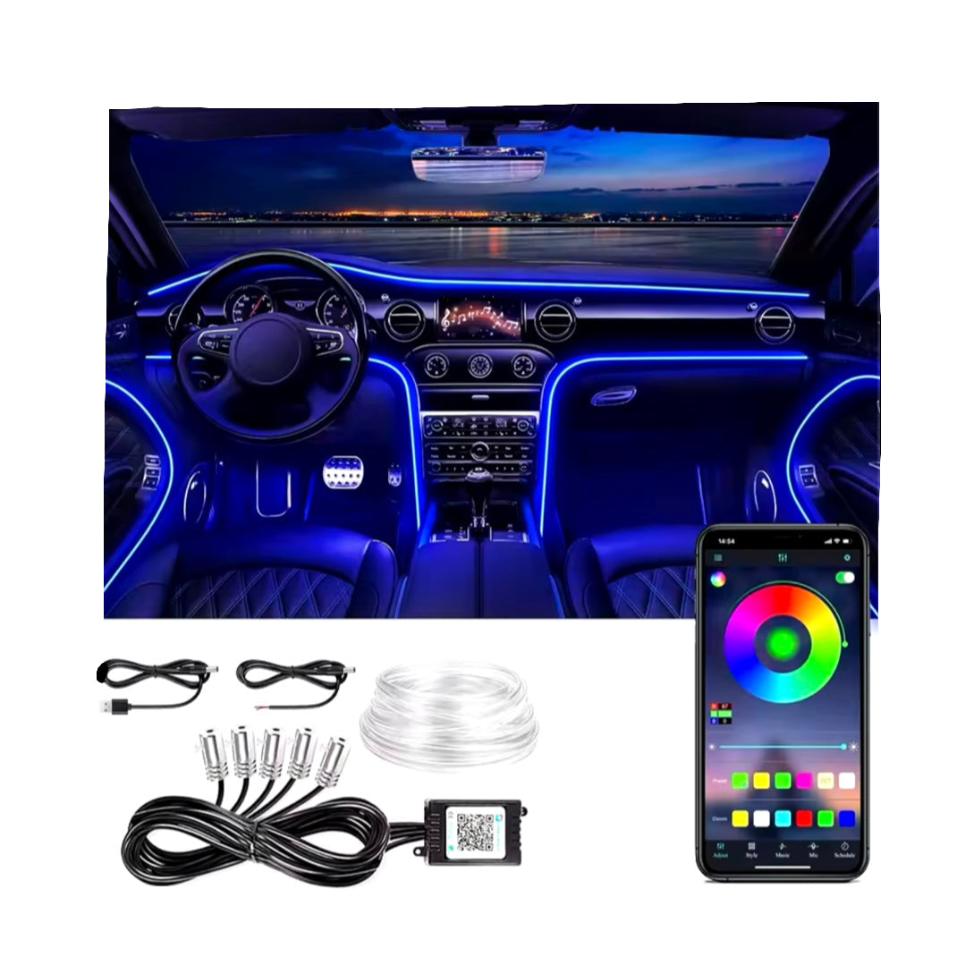 LED Car Interior Ambient Strip Lights - RGB Fiber Optic Neon Kit