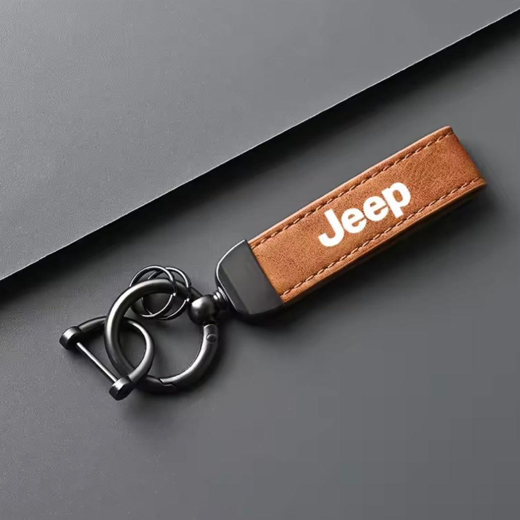 Jeep - High-Quality Leather Car Keychain with Charm