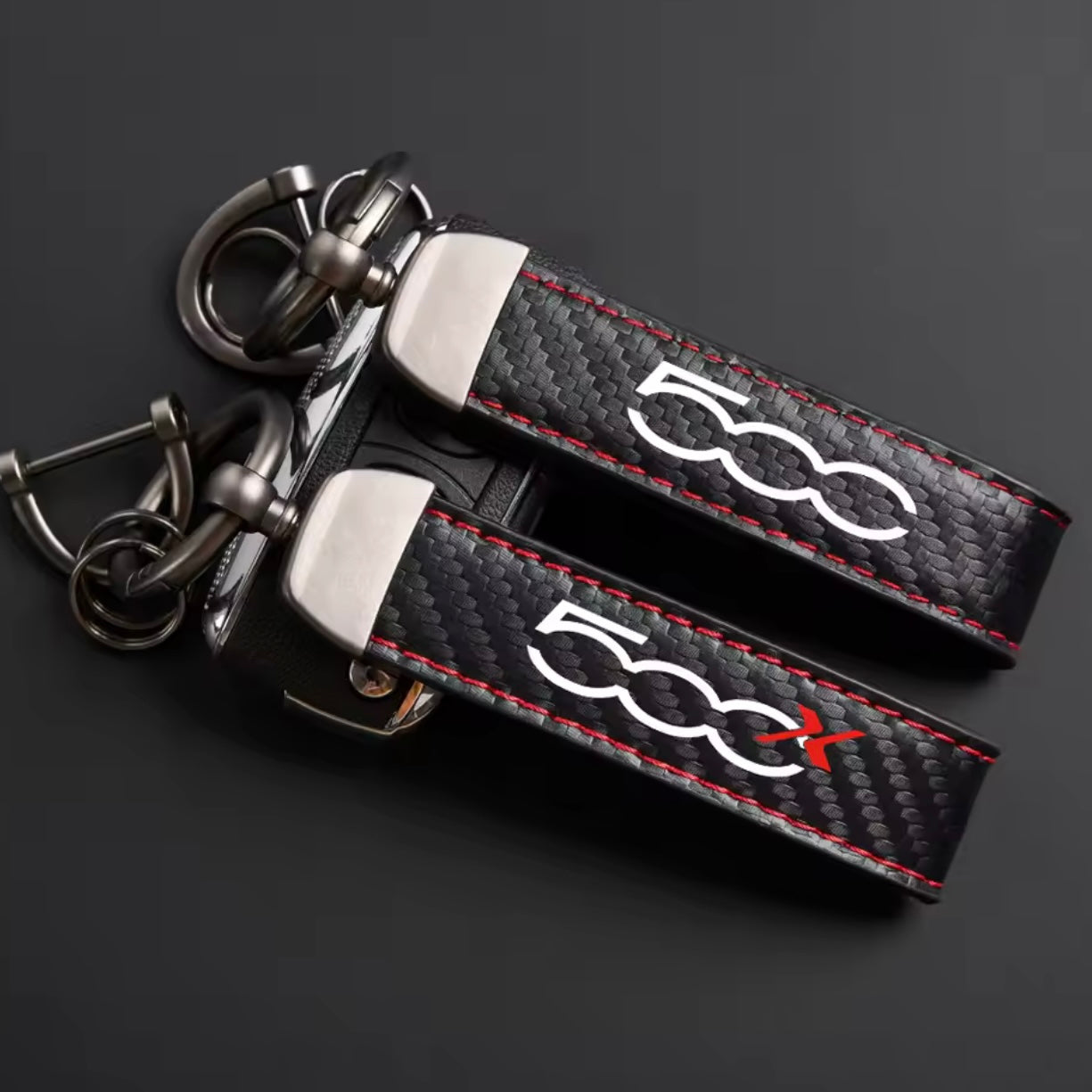 Fiat 500/Abarth Leather Carbon Fiber Keychain