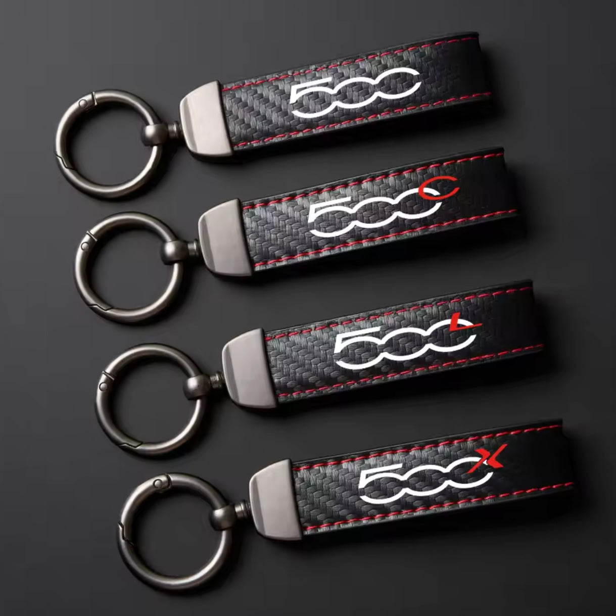 Fiat 500/Abarth Leather Carbon Fiber Keychain