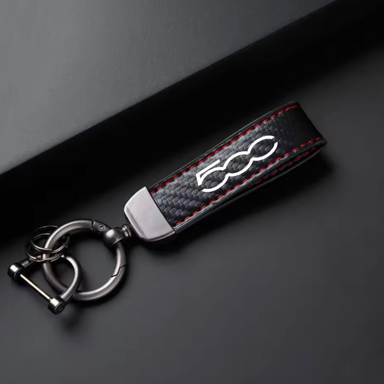 Fiat 500/Abarth Leather Carbon Fiber Keychain