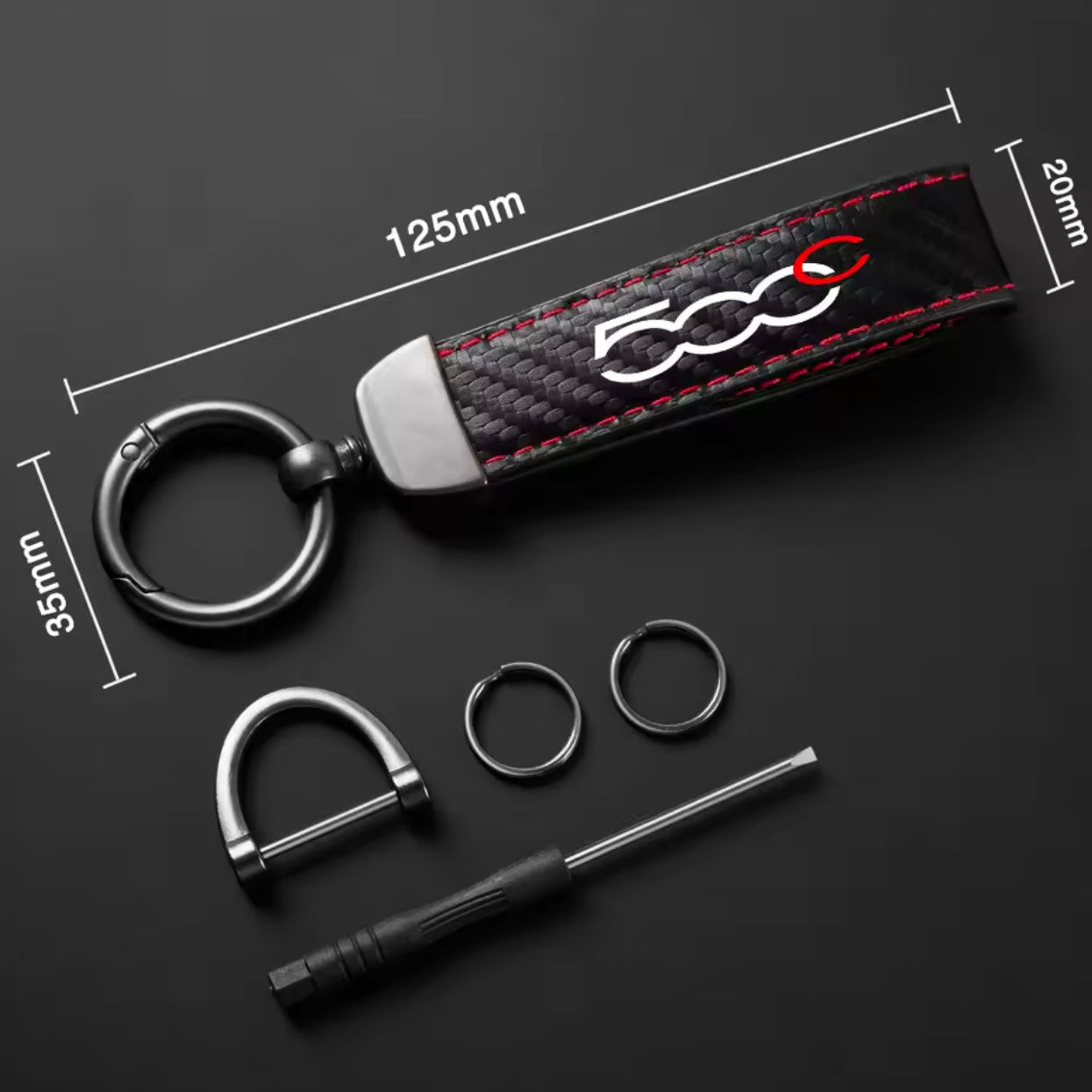 Fiat 500/Abarth Leather Carbon Fiber Keychain