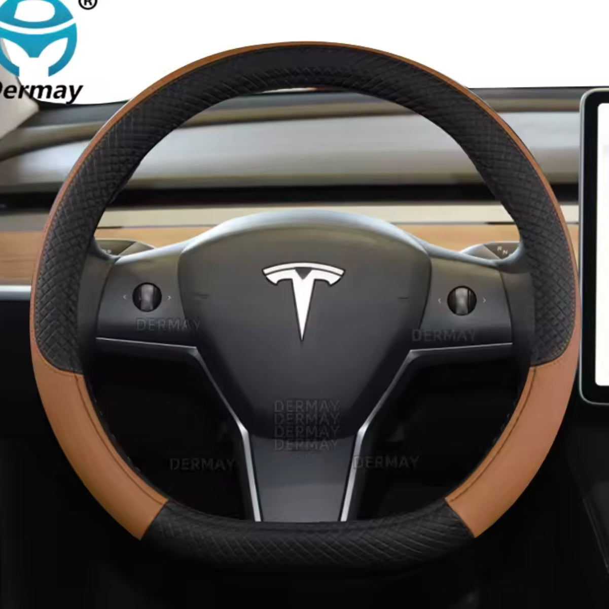 Tesla - Steering Wheel Cover - PU Leather, Non-Slip