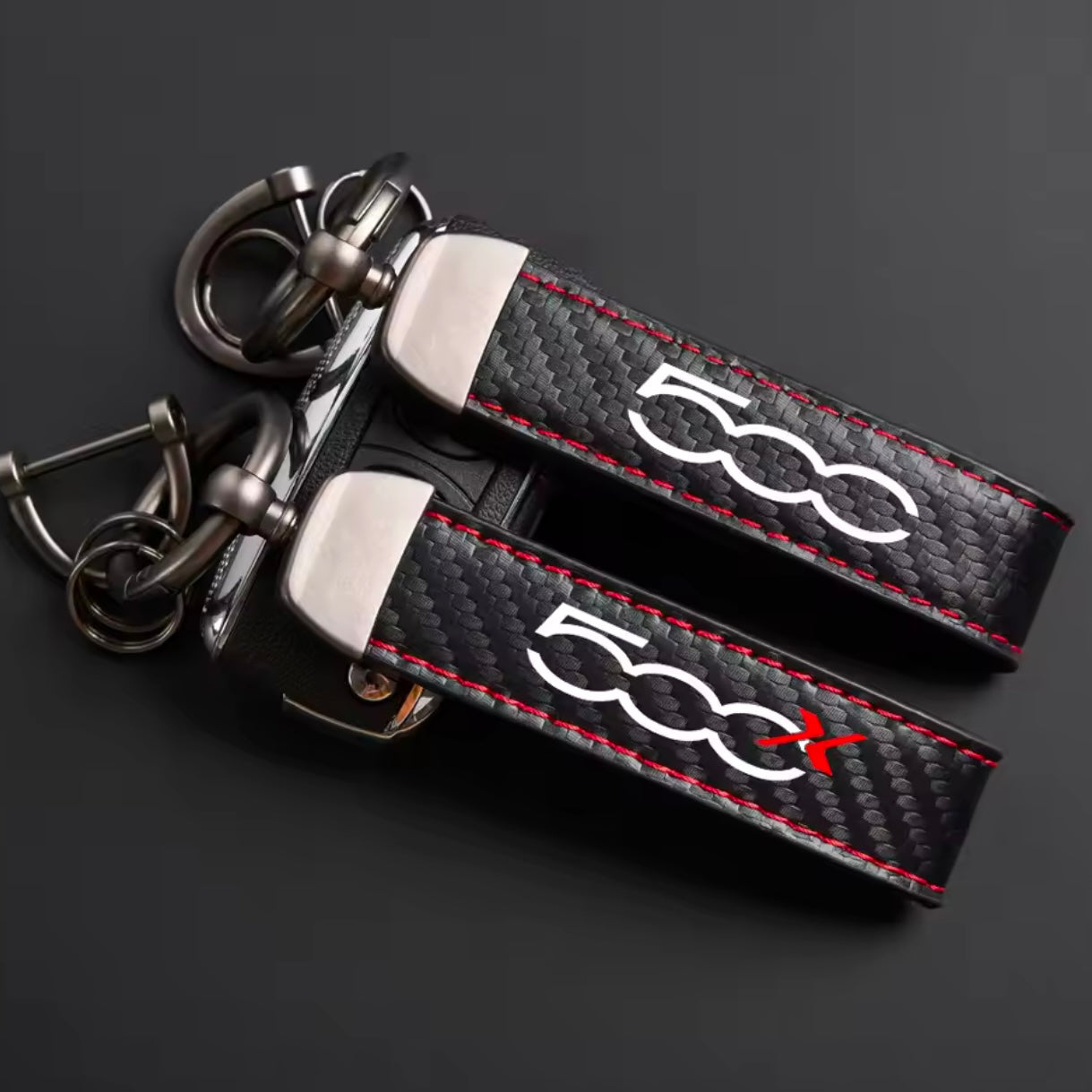 Fiat 500/Abarth Leather Carbon Fiber Keychain