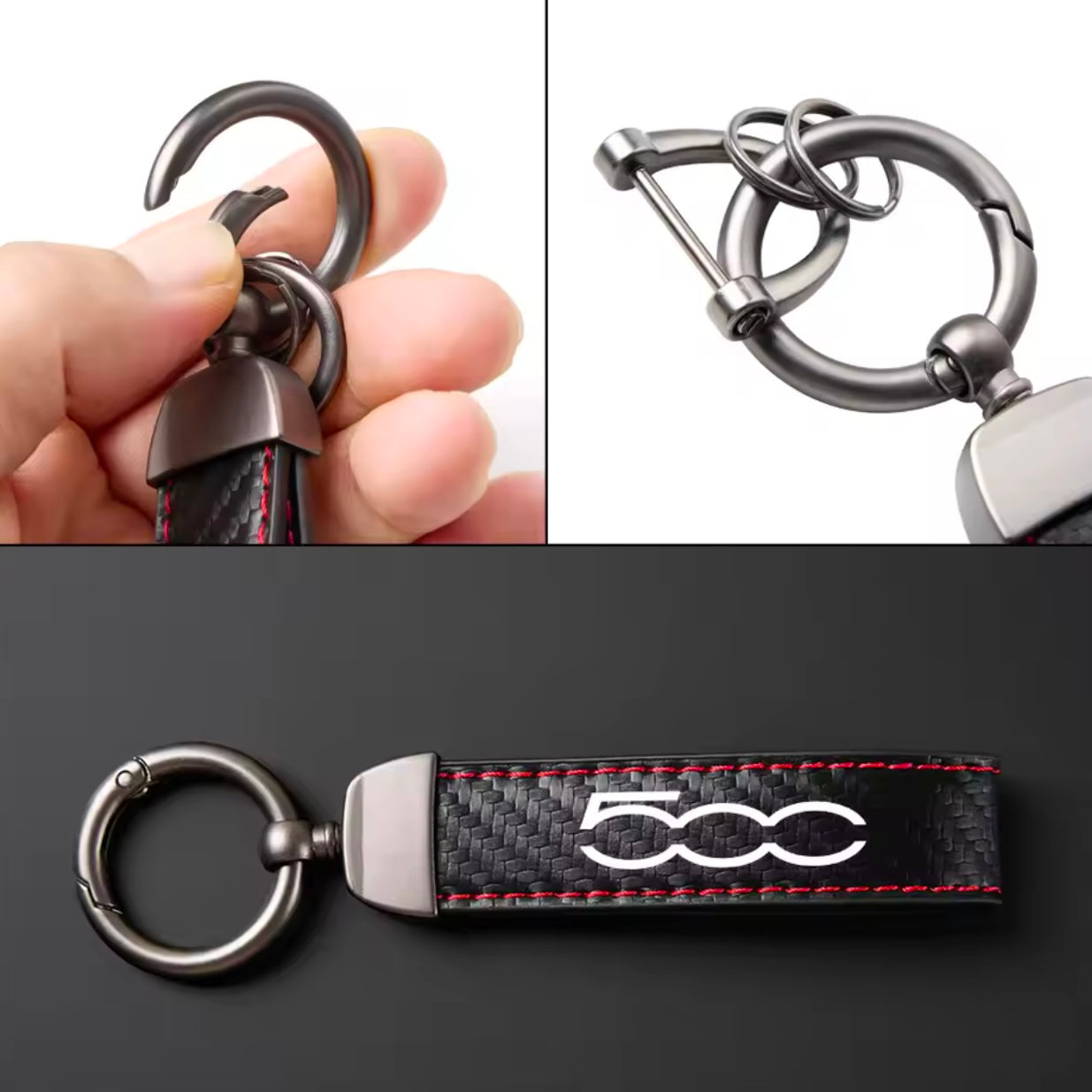 Fiat 500/Abarth Leather Carbon Fiber Keychain