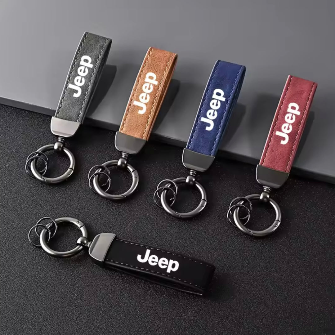 Jeep - High-Quality Leather Car Keychain with Charm