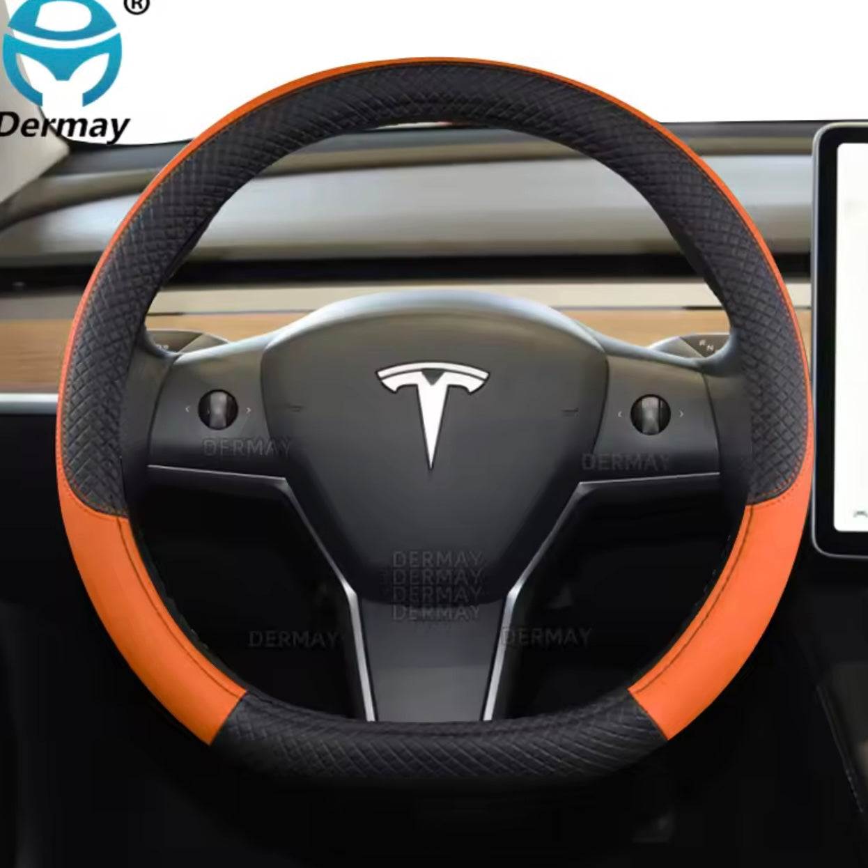 Tesla - Steering Wheel Cover - PU Leather, Non-Slip