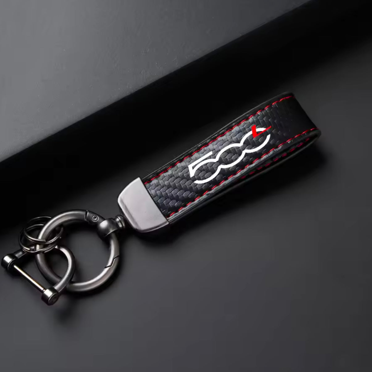 Fiat 500/Abarth Leather Carbon Fiber Keychain