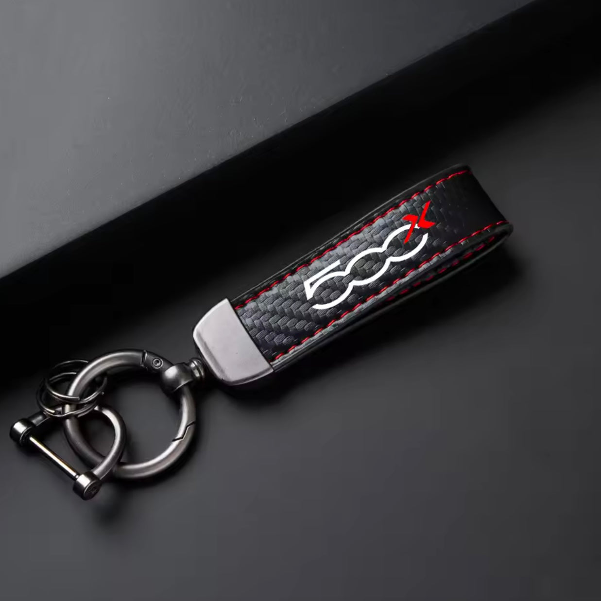 Fiat 500/Abarth Leather Carbon Fiber Keychain