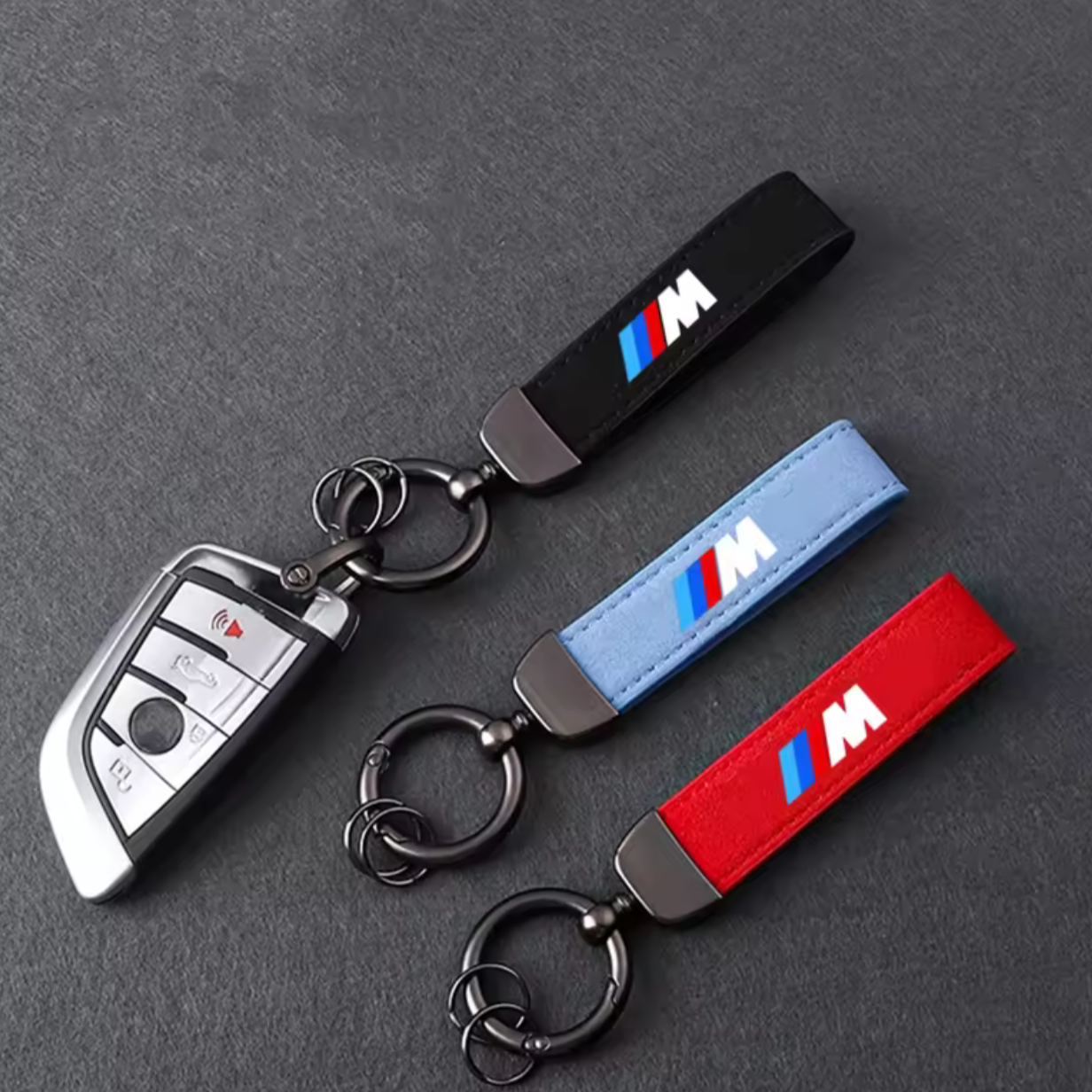 BMW Fashion Suede Leather Keychain with Horseshoe Buckle