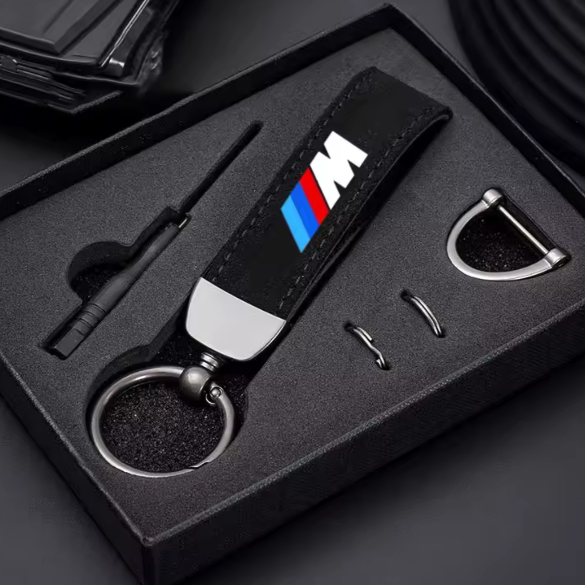 BMW Fashion Suede Leather Keychain with Horseshoe Buckle