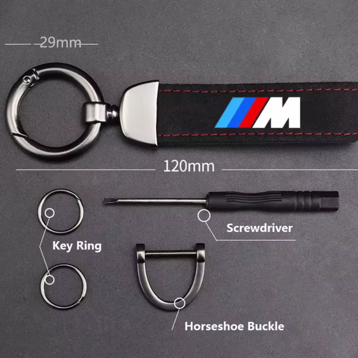 BMW Fashion Suede Leather Keychain with Horseshoe Buckle