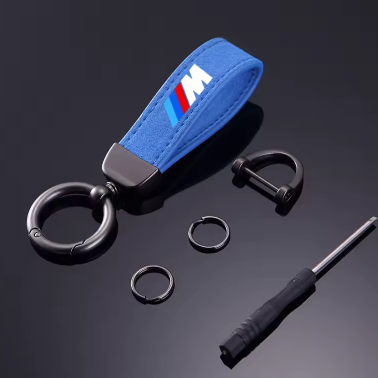 BMW Fashion Suede Leather Keychain with Horseshoe Buckle